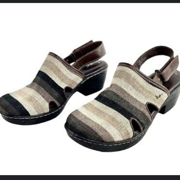 B.O.C. born Lyza Brown Striped Slingback Clogs - Picture 2 of 8